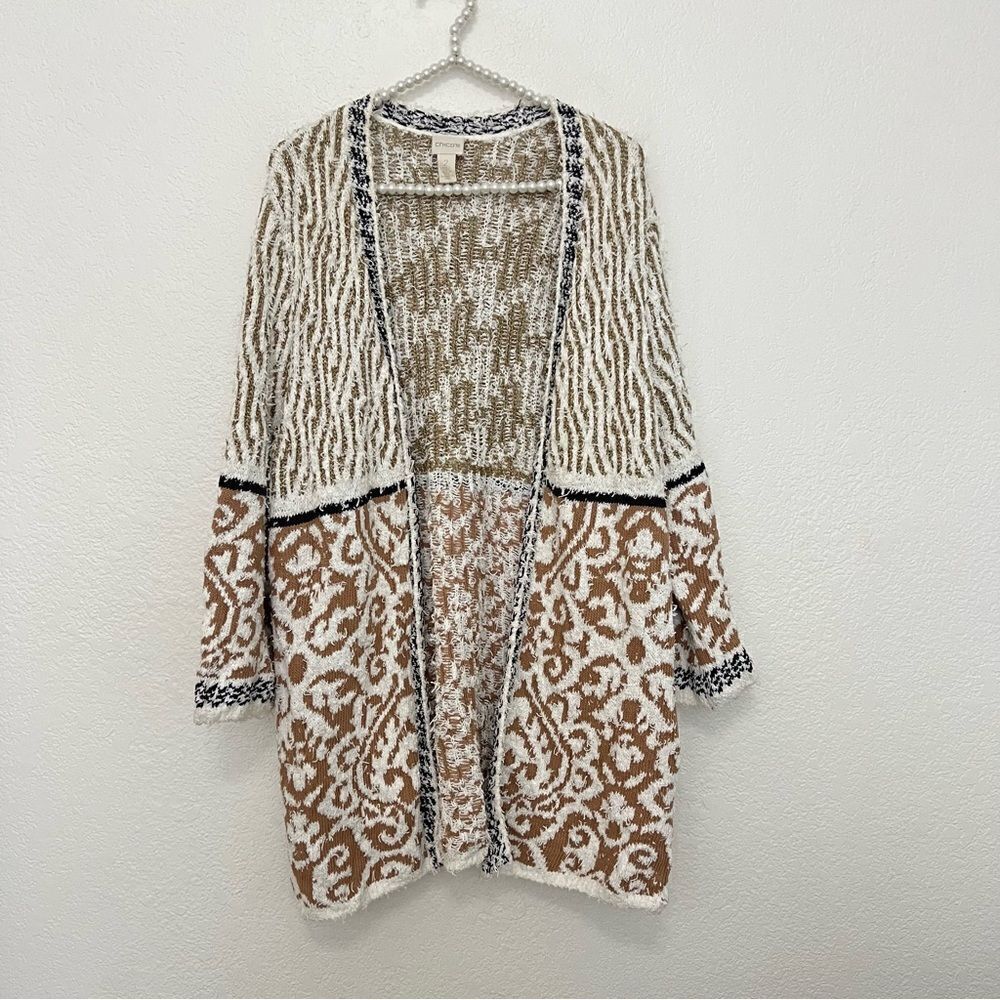 Chico’s Pattern Mix Audrey Open Front 3/4 Sleeves Cardigan Women’s Size 2 Medium - Picture 9 of 10